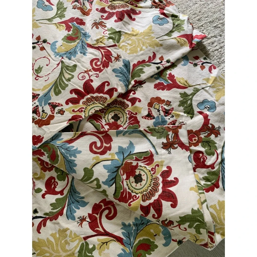 Floral Jacquard Lined Curtain Panels Red Blue Green Cream 91x49 Set 4 blackout
